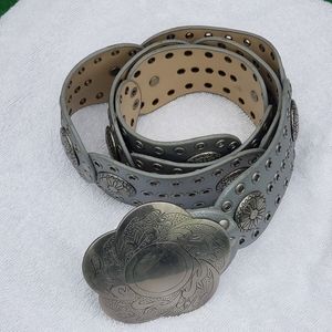 Vintage silver leather belt with conchos